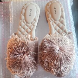 Birdies Women's Tan Pom-Pom Slides